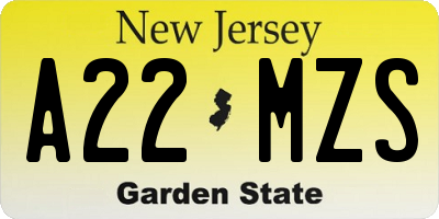 NJ license plate A22MZS