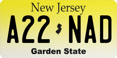 NJ license plate A22NAD