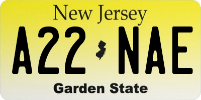 NJ license plate A22NAE
