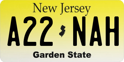 NJ license plate A22NAH