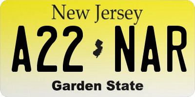NJ license plate A22NAR