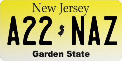 NJ license plate A22NAZ