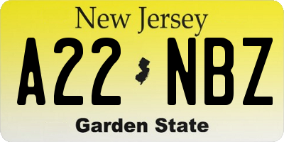NJ license plate A22NBZ