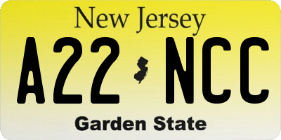 NJ license plate A22NCC