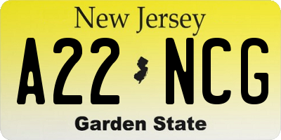 NJ license plate A22NCG