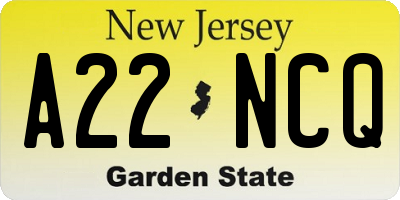 NJ license plate A22NCQ