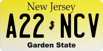 NJ license plate A22NCV