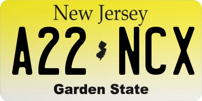 NJ license plate A22NCX