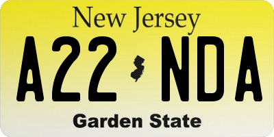 NJ license plate A22NDA