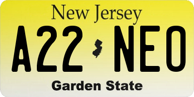 NJ license plate A22NEO