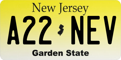 NJ license plate A22NEV