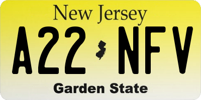 NJ license plate A22NFV