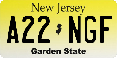 NJ license plate A22NGF