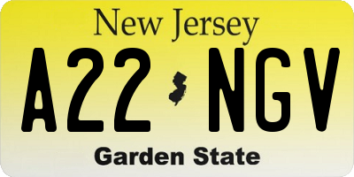 NJ license plate A22NGV