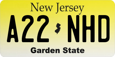 NJ license plate A22NHD