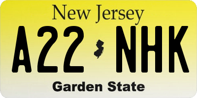 NJ license plate A22NHK