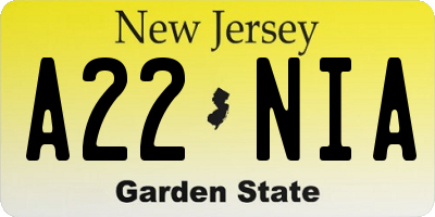 NJ license plate A22NIA