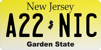 NJ license plate A22NIC