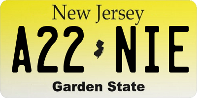 NJ license plate A22NIE