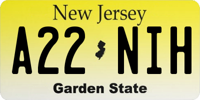 NJ license plate A22NIH