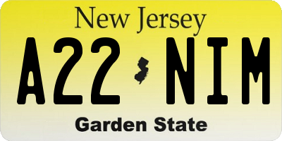 NJ license plate A22NIM