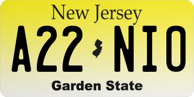NJ license plate A22NIO