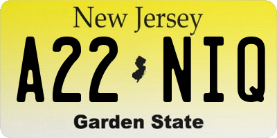 NJ license plate A22NIQ
