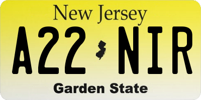 NJ license plate A22NIR