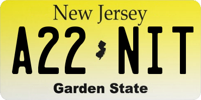 NJ license plate A22NIT