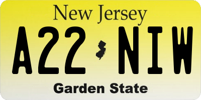 NJ license plate A22NIW