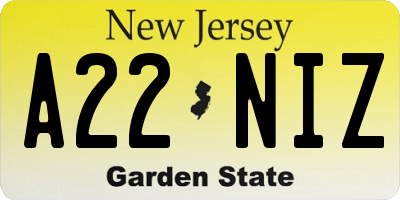NJ license plate A22NIZ