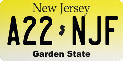 NJ license plate A22NJF