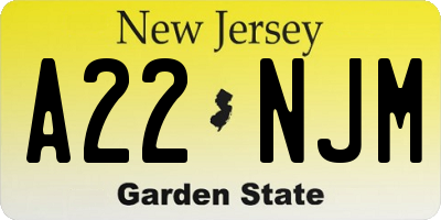NJ license plate A22NJM