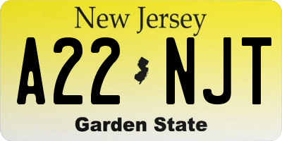 NJ license plate A22NJT