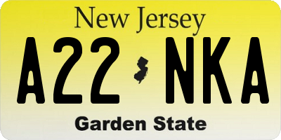 NJ license plate A22NKA