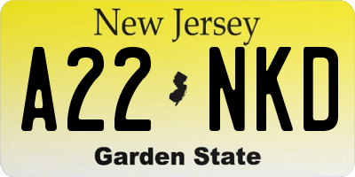 NJ license plate A22NKD