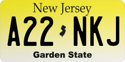NJ license plate A22NKJ
