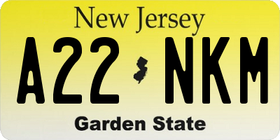 NJ license plate A22NKM