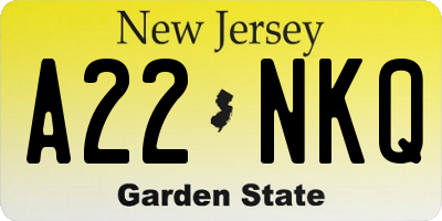 NJ license plate A22NKQ