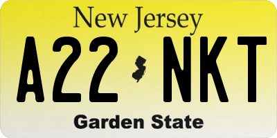 NJ license plate A22NKT