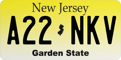 NJ license plate A22NKV