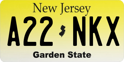 NJ license plate A22NKX