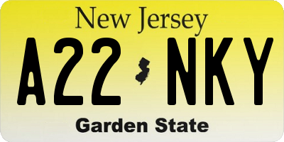 NJ license plate A22NKY