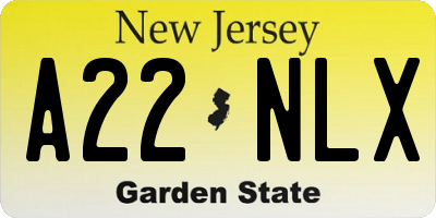 NJ license plate A22NLX