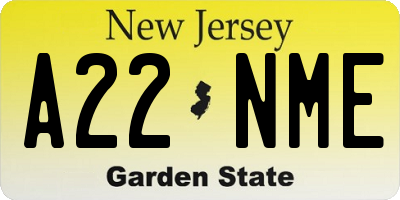 NJ license plate A22NME