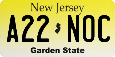 NJ license plate A22NOC