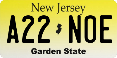 NJ license plate A22NOE