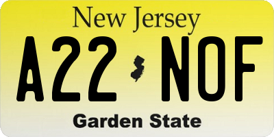NJ license plate A22NOF