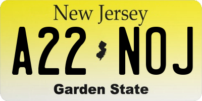 NJ license plate A22NOJ