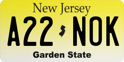 NJ license plate A22NOK